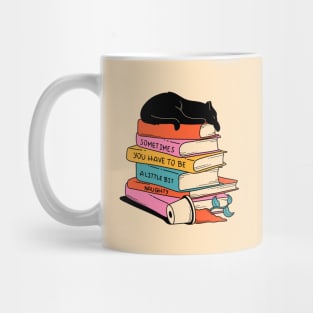 Books and Plant Black Cat in beige Mug